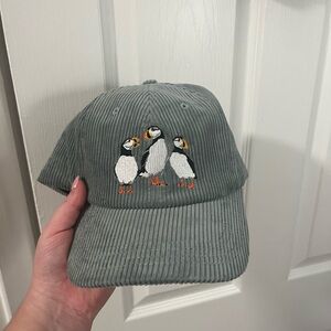 Gray Corduroy Cap with Puffin Embroidery